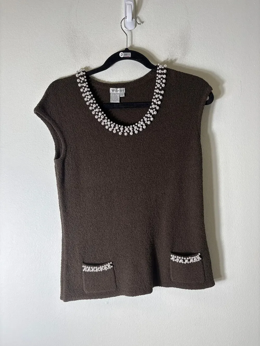 Worth Brown Boule With Pearl Trimmed Top Sz M